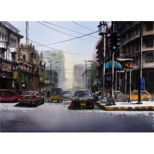 Sarfraz Musawir, Metropole Hotel Karachi, 11 x 15 Inch, Watercolor on Paper, Cityscape Painting, AC-SAR-119